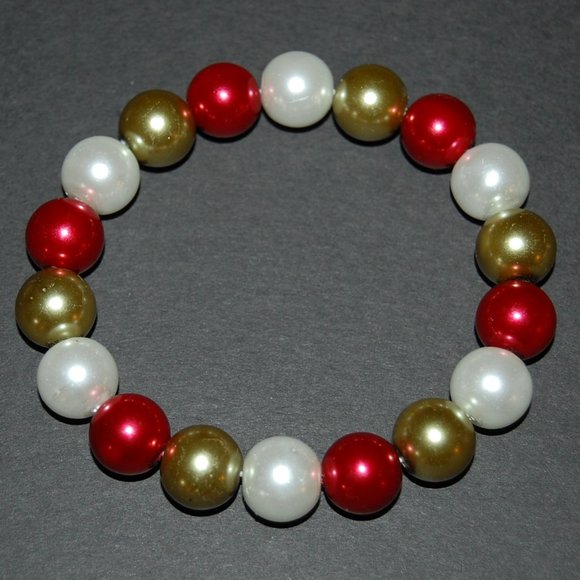 Chunky Bracelet,Large 14mm Beads,Glass Pearl Beaded Bracelet,Party Bracelet - Picture 1 of 2